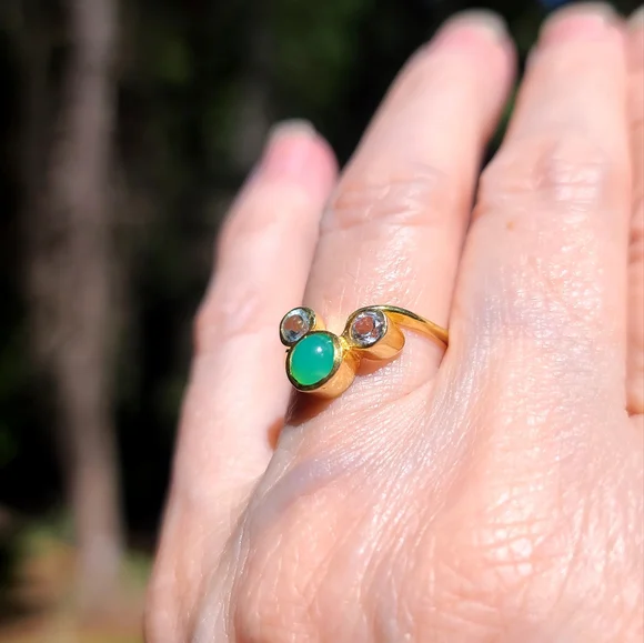 Chrysoprase & Topaz 24k Gold & Sterling ring sz6.5 looks a little like Mickey! - Picture 8 of 11